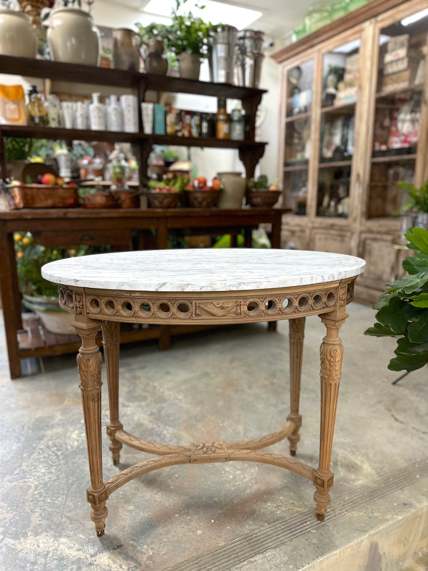Antique French Oval Marble Side Table