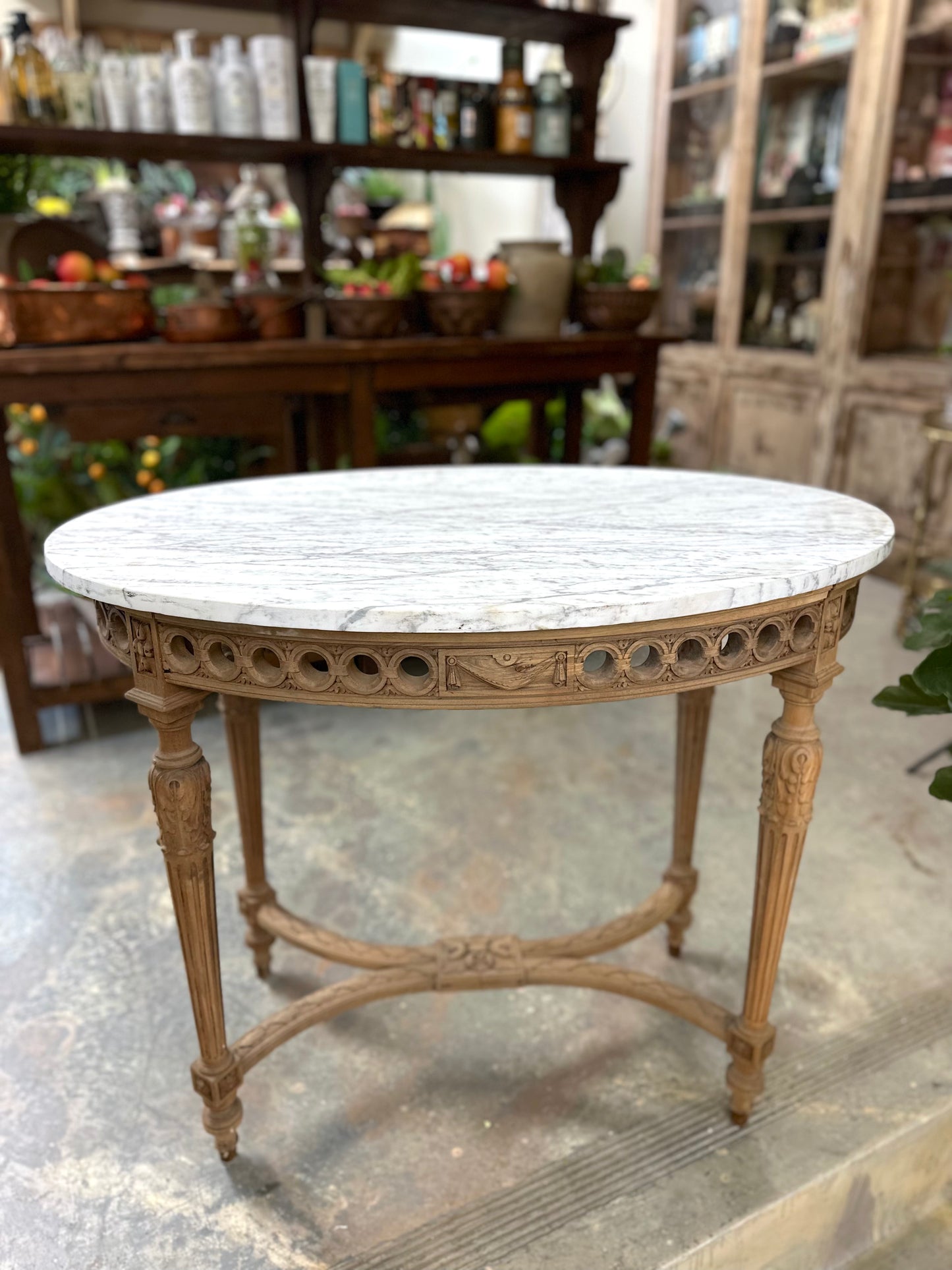 Antique French Oval Marble Side Table