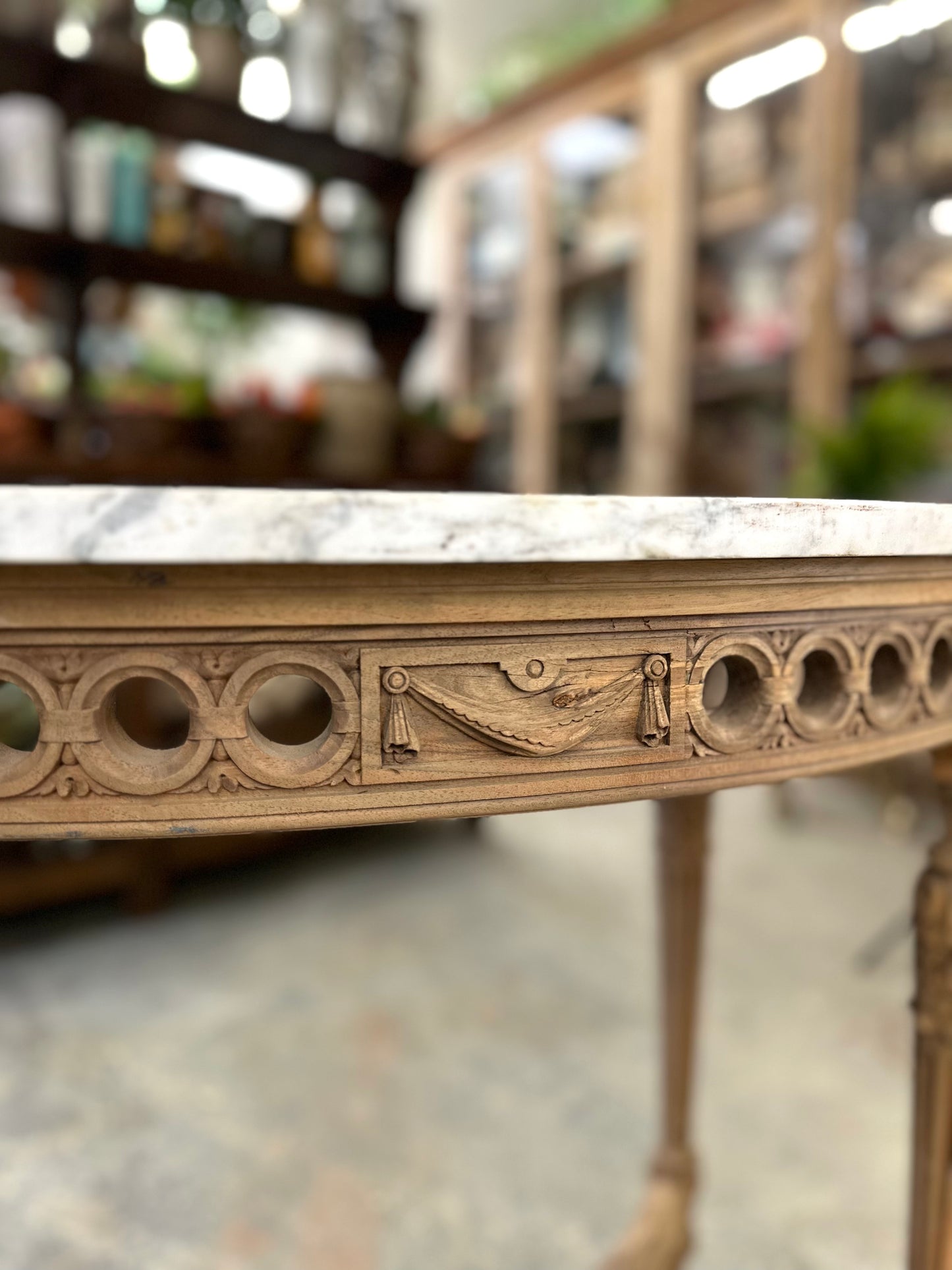 Antique French Oval Marble Side Table