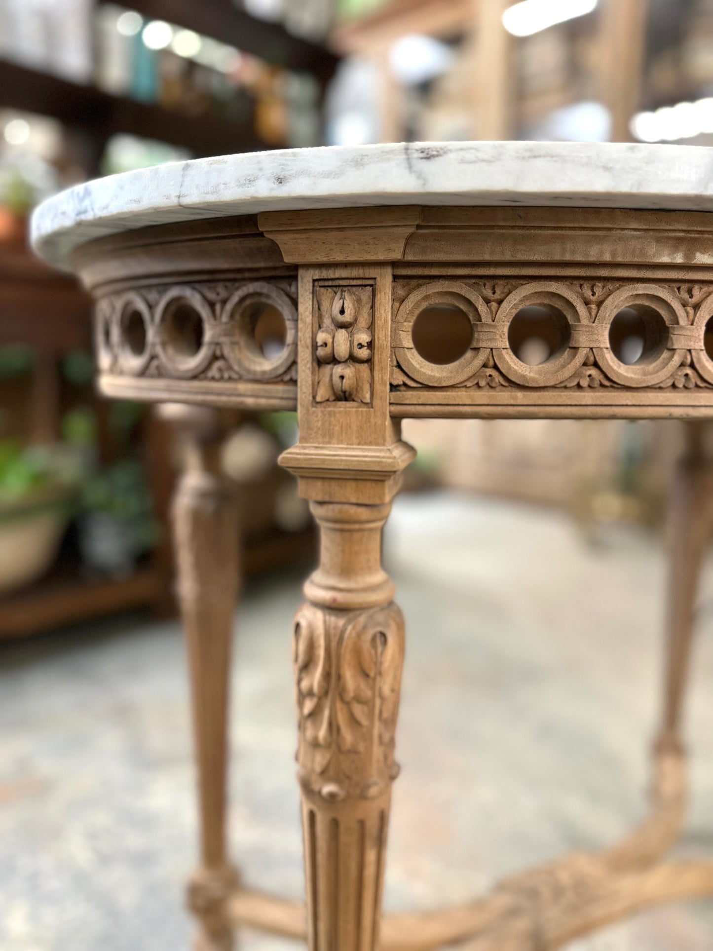 Antique French Oval Marble Side Table