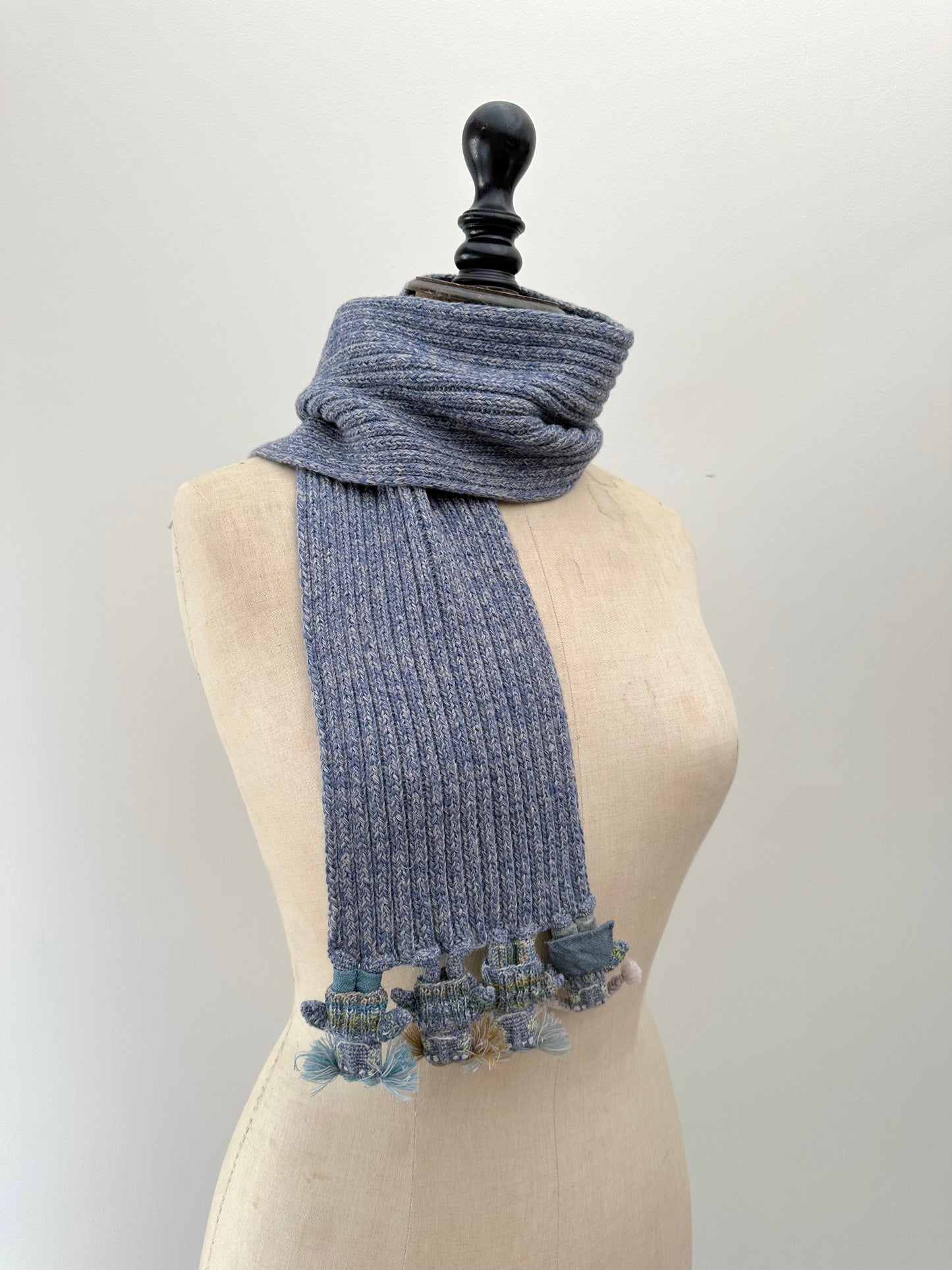 Sophie Digard Narrow Crochet Wool Scarf With Little People