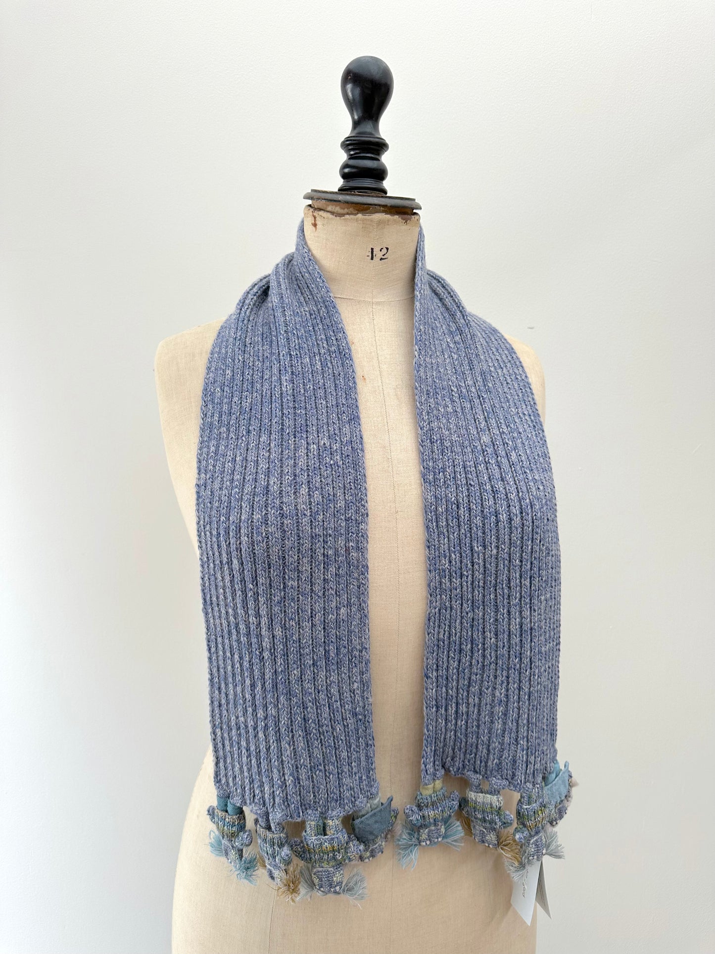 Sophie Digard Narrow Crochet Wool Scarf With Little People