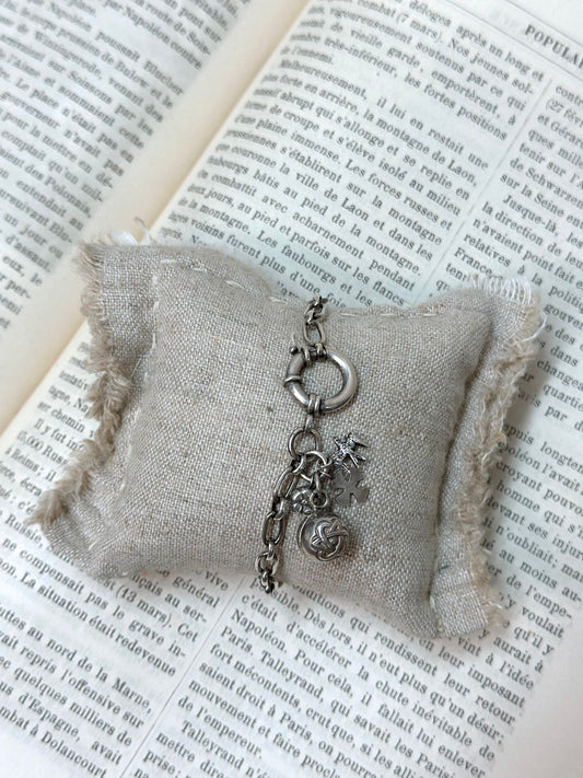 Antique French Silver Bracelet With Ball Fob Charm