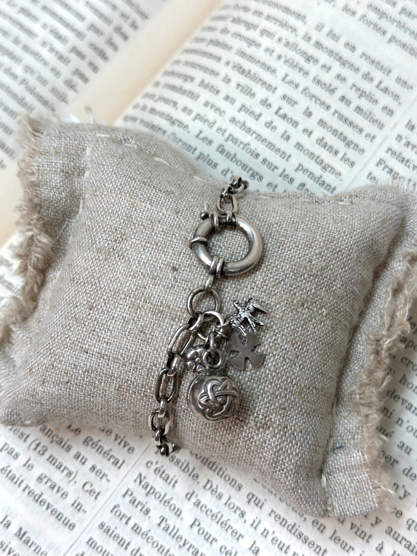 Antique French Silver Bracelet With Ball Fob Charm