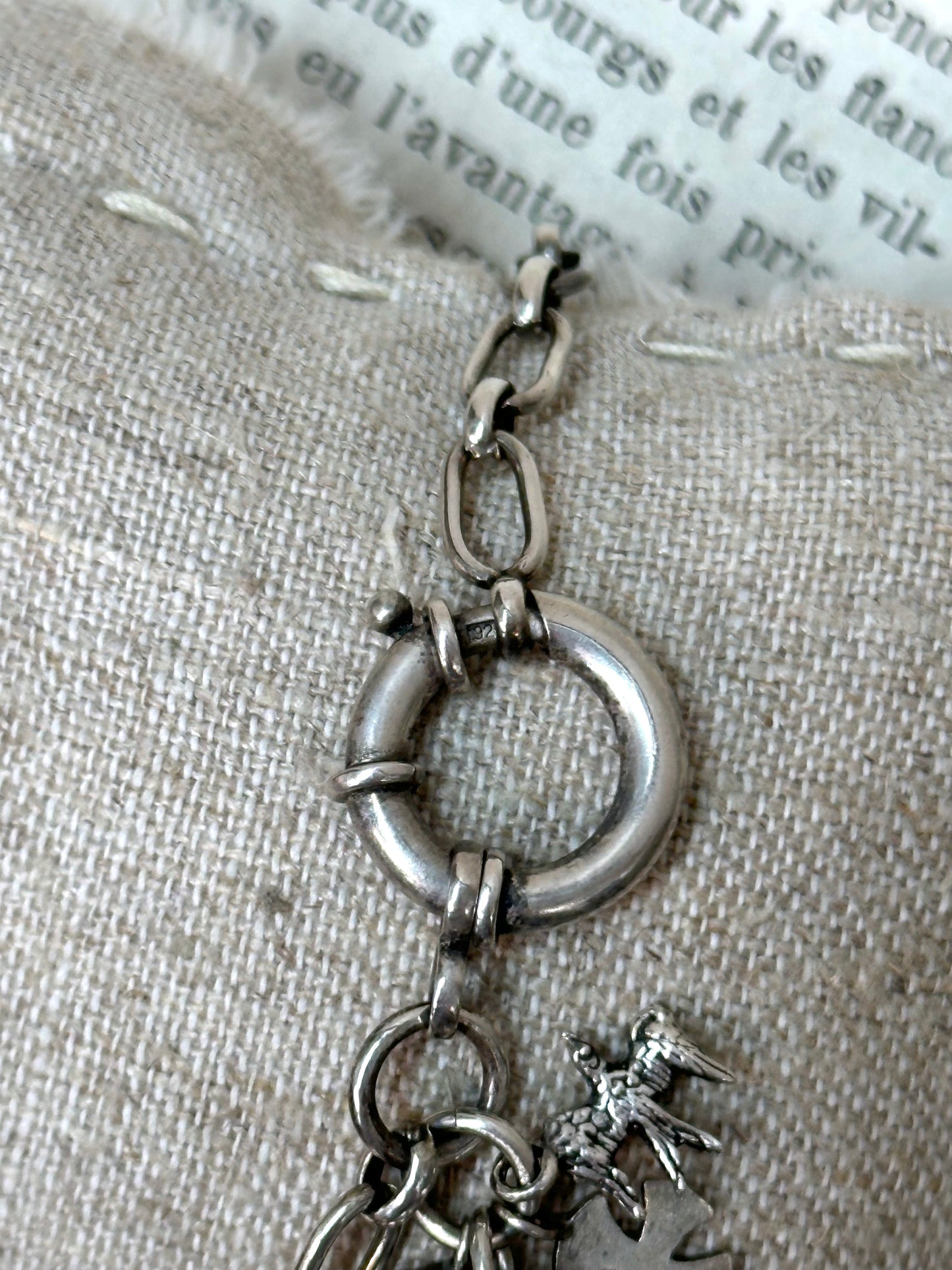 Antique French Silver Bracelet With Ball Fob Charm