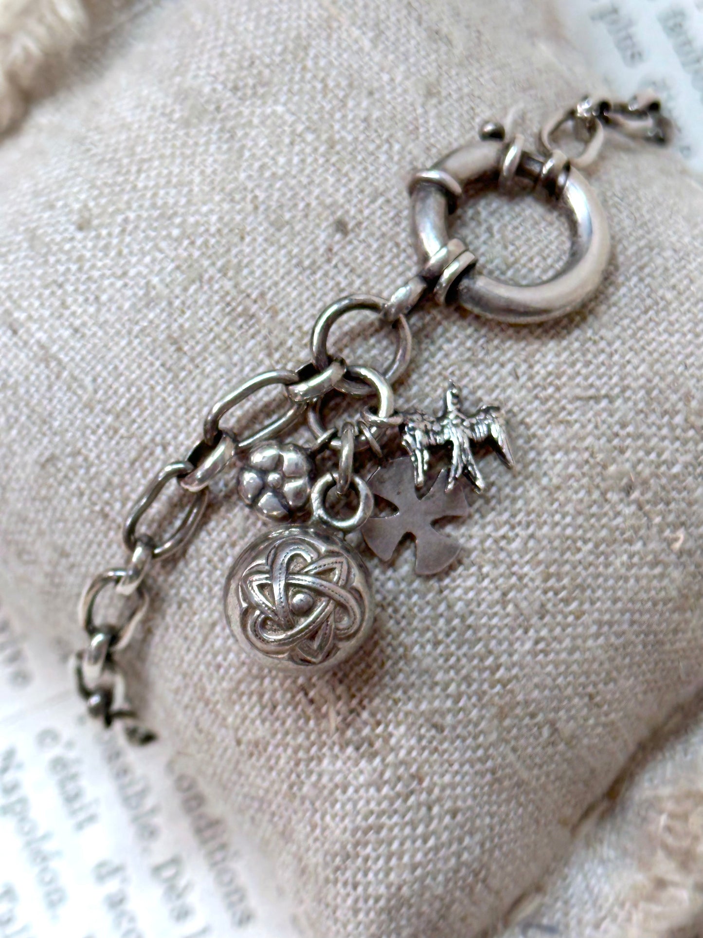 Antique French Silver Bracelet With Ball Fob Charm