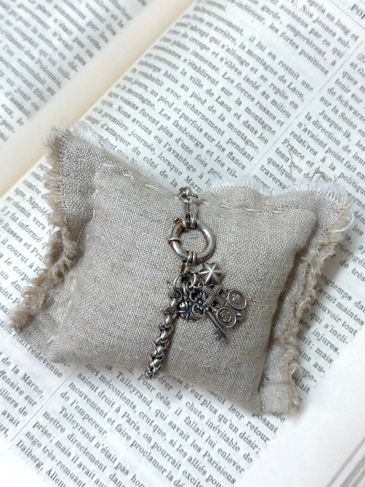 Antique French Silver Bracelet With Delicate Charms