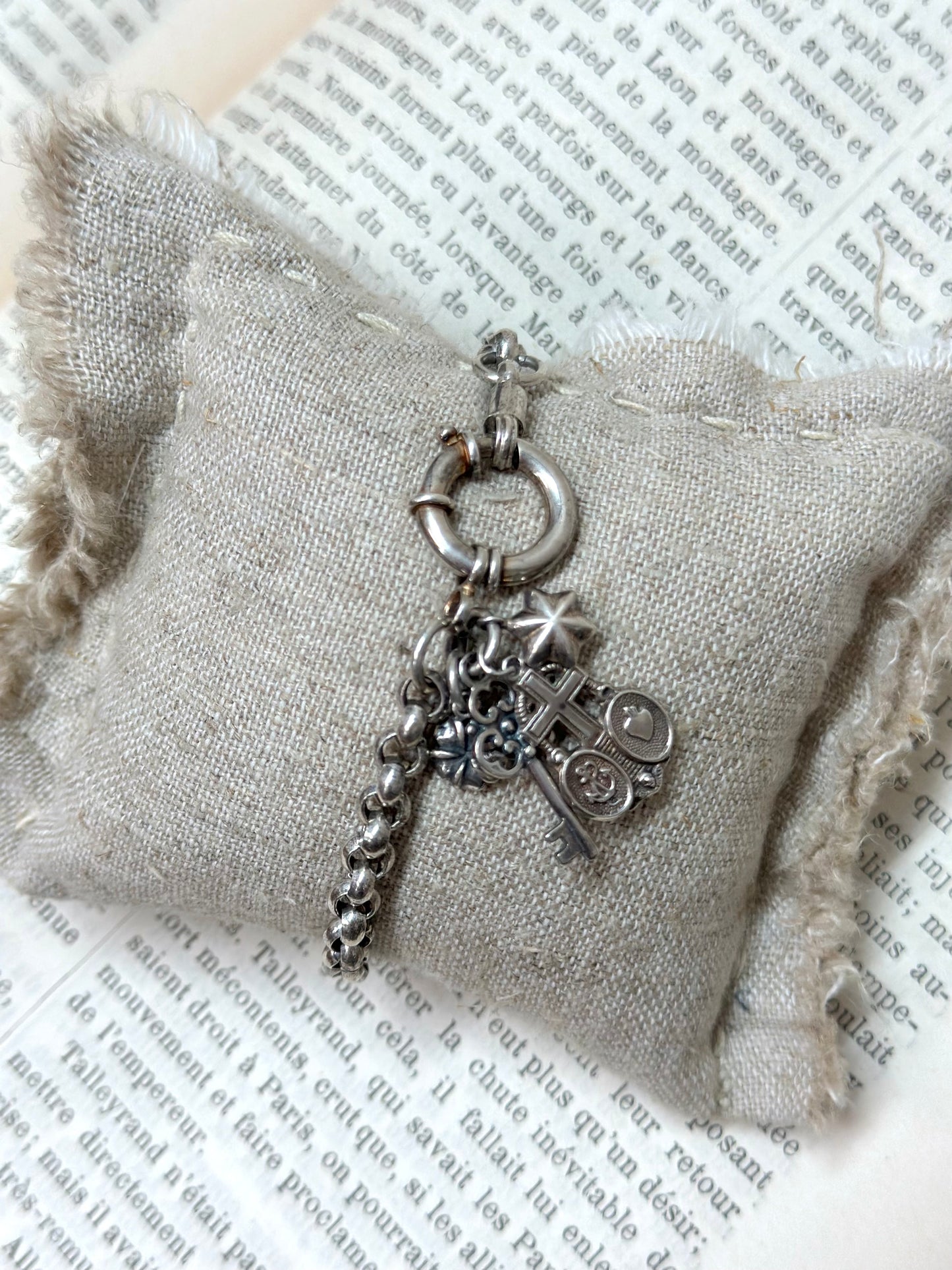 Antique French Silver Bracelet With Delicate Charms