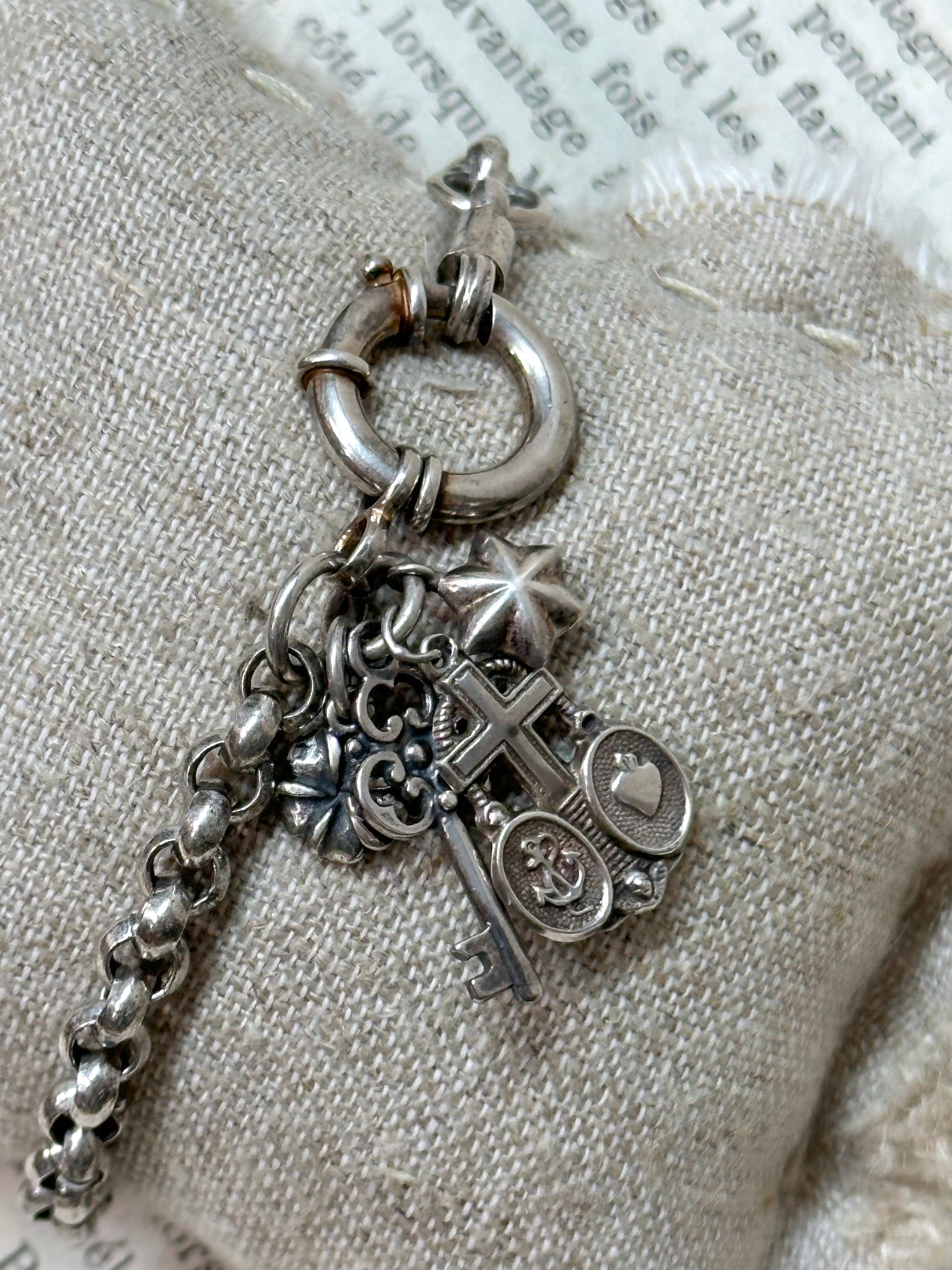Antique French Silver Bracelet With Delicate Charms