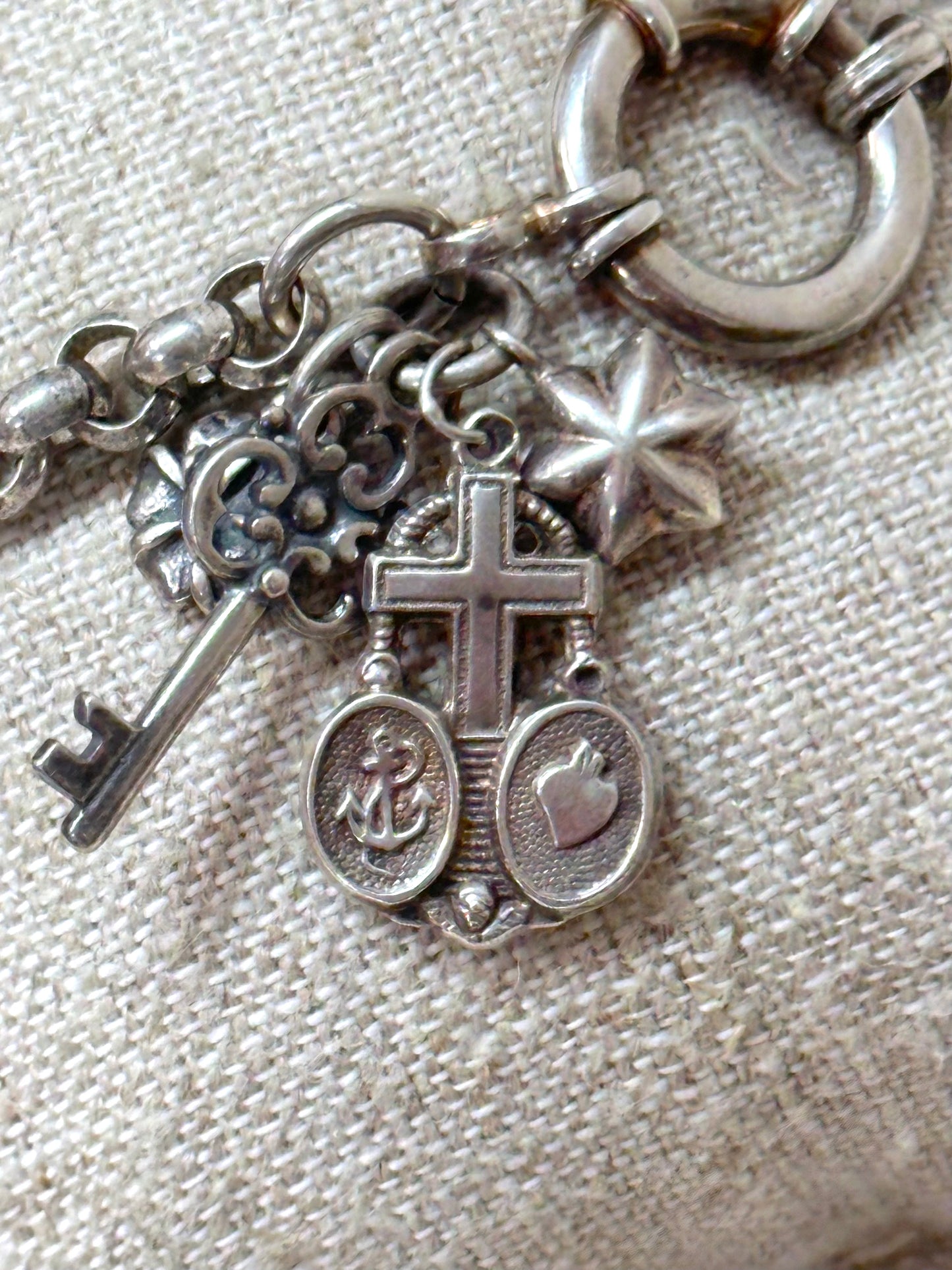 Antique French Silver Bracelet With Delicate Charms