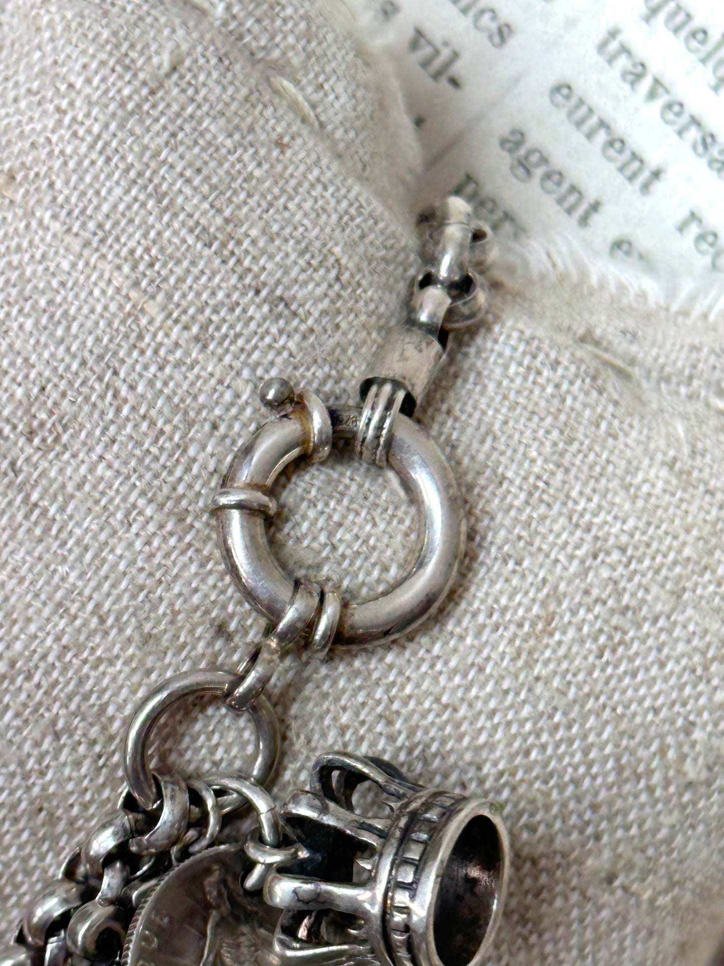 Antique French Silver Bracelet With Coin And Crown Charms