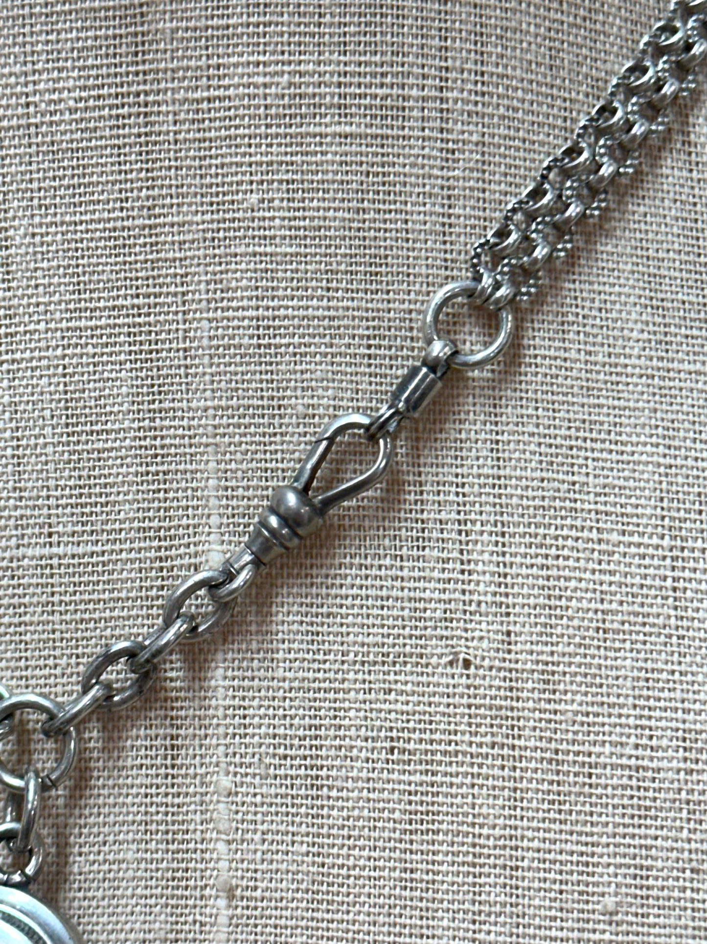 Antique French Silver Necklace With Oval Locket And Ornate Chains