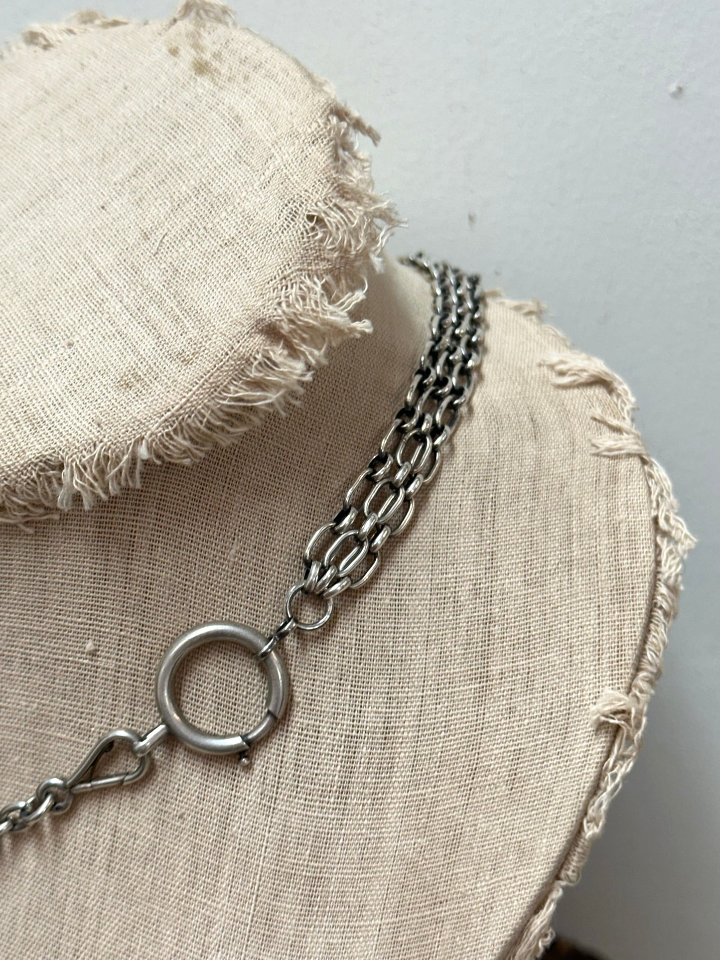 Antique French Silver Necklace With Watch Chain And Tassel Fob