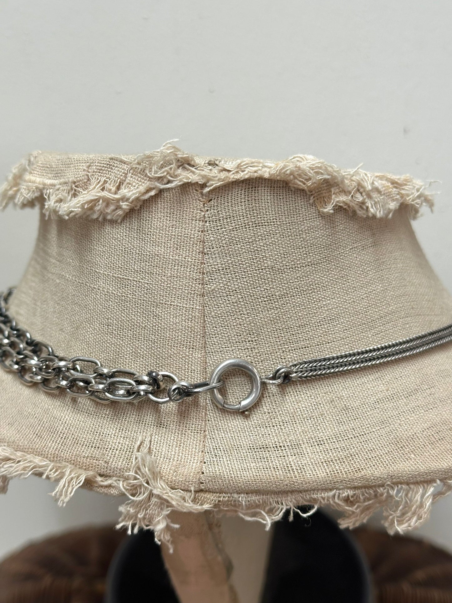 Antique French Silver Necklace With Watch Chain And Tassel Fob