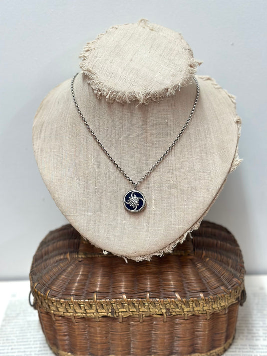 Antique French Silver Necklace With Blue Glass Locket