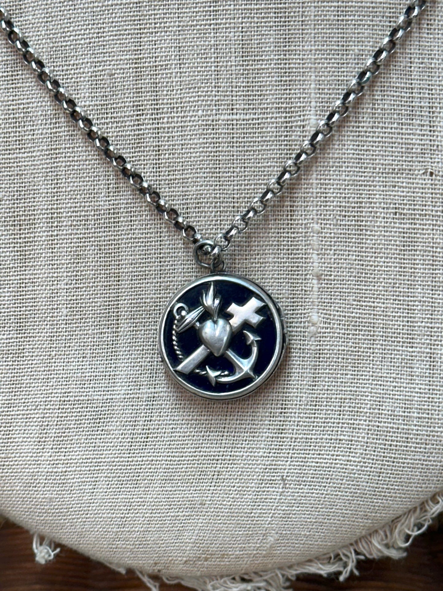 Antique French Silver Necklace With Blue Glass Locket