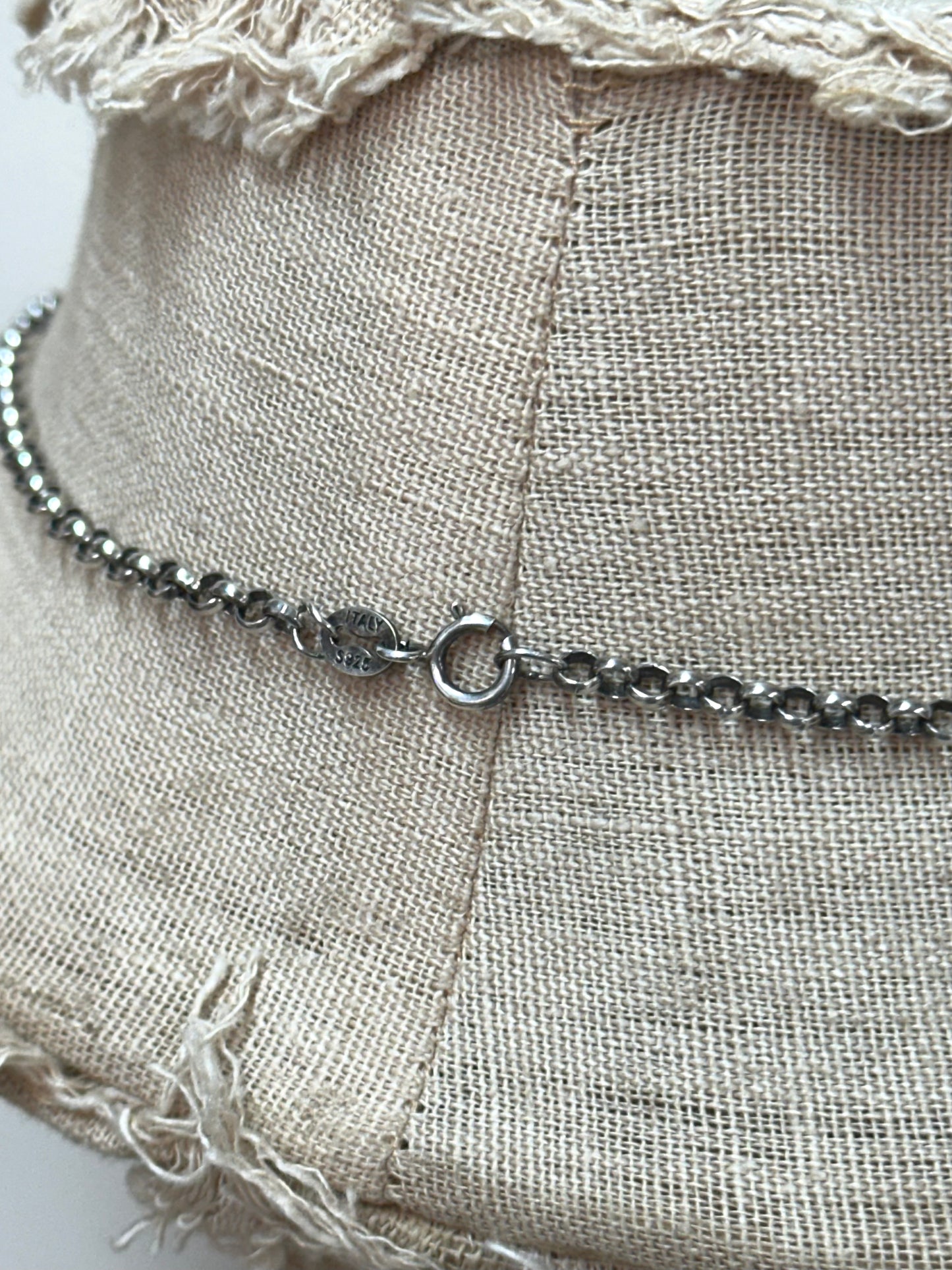 Antique French Silver Necklace With Blue Glass Locket