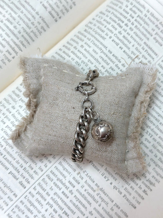 Antique French Silver Bracelet With Ball Charm