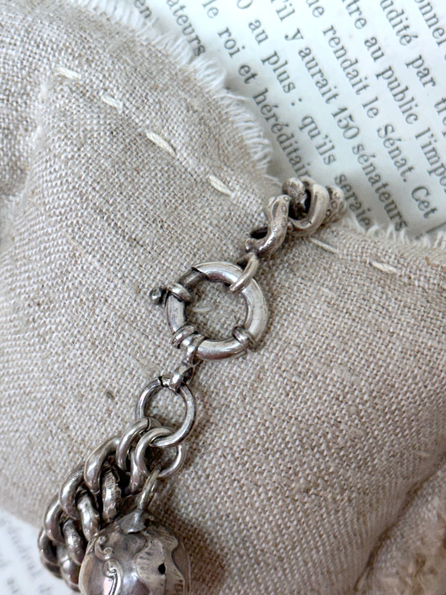 Antique French Silver Bracelet With Ball Charm