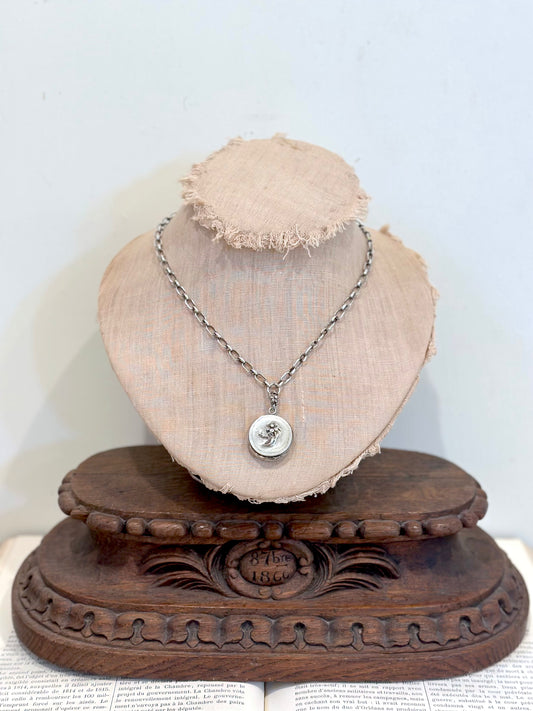 Antique French Necklace With 'Poudrier' Flower Locket