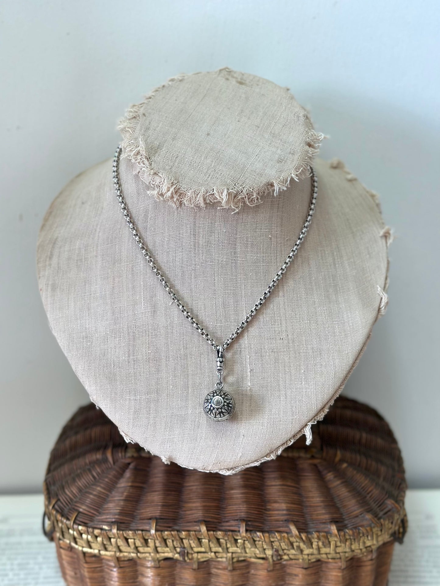 Antique French Silver Necklace With Ball Charm