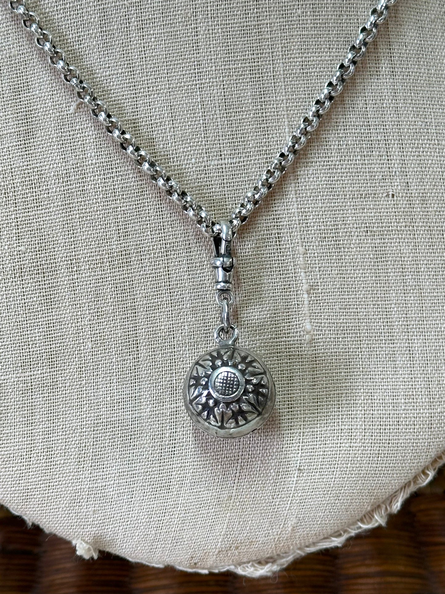 Antique French Silver Necklace With Ball Charm