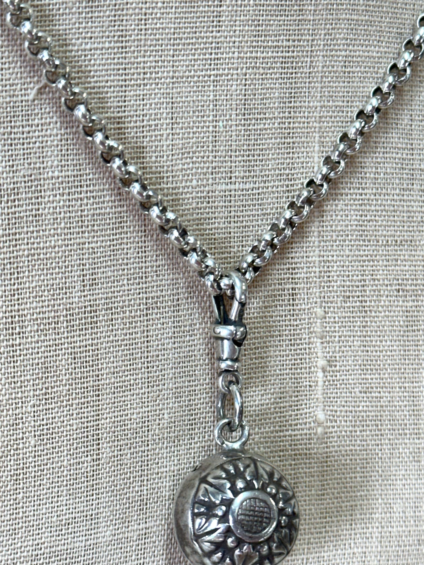 Antique French Silver Necklace With Ball Charm