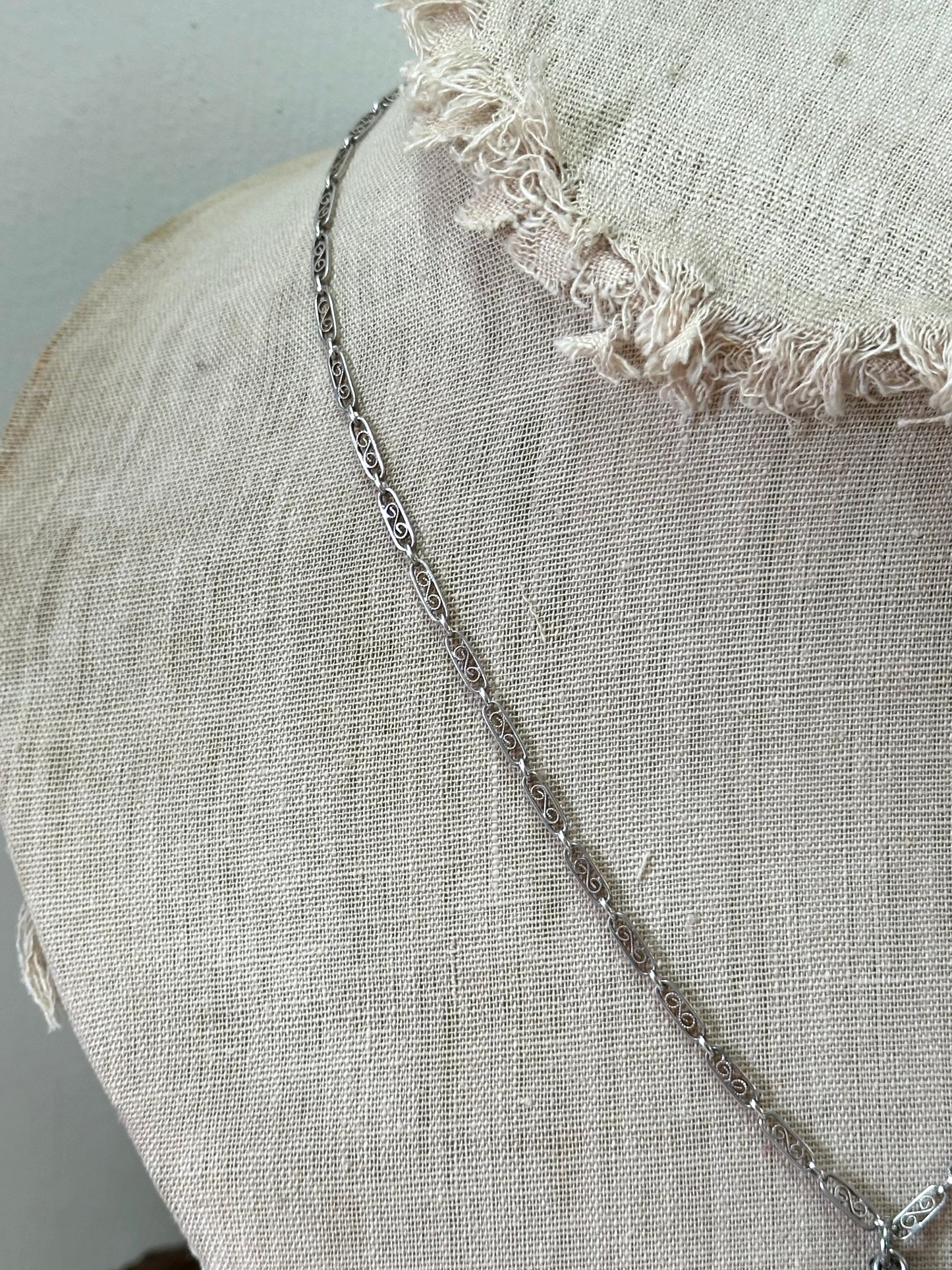 Antique French Silver Necklace With Heart Pendant And Ornate Chain