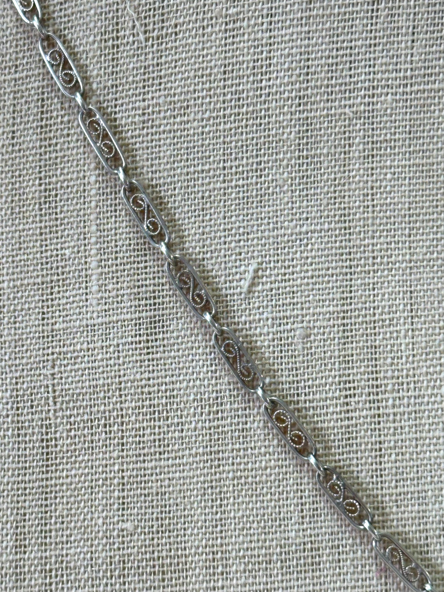 Antique French Silver Necklace With Heart Pendant And Ornate Chain