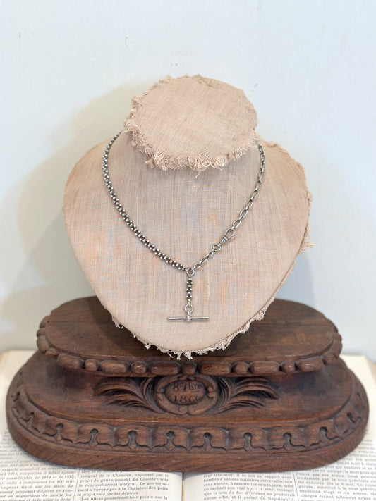 Antique French Fob Watch Chain Necklace With T-Bar