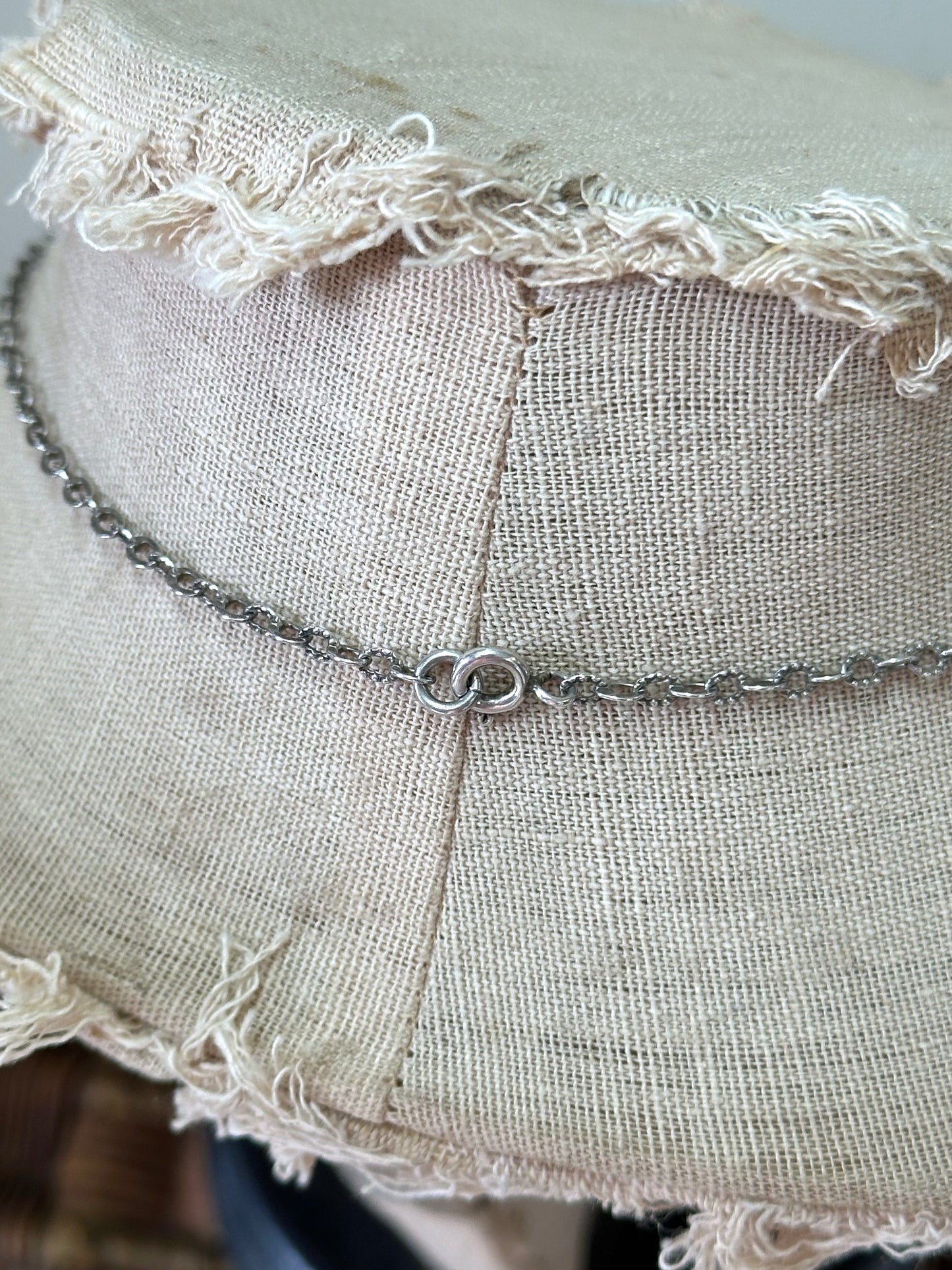 Antique French Silver Necklace Round Flower And Bow Locket