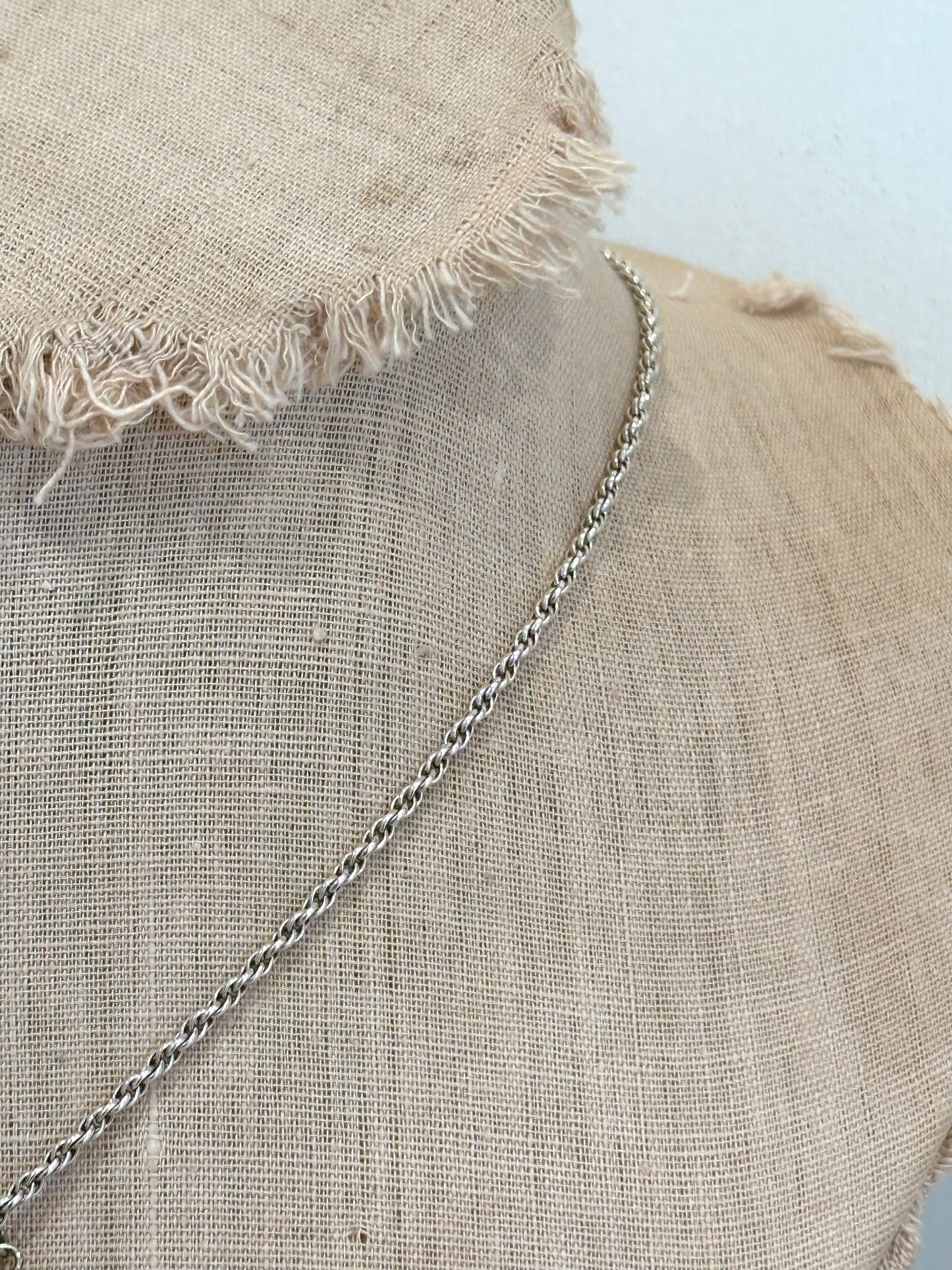 Antique French Silver Necklace With Angel Medal And Acorn