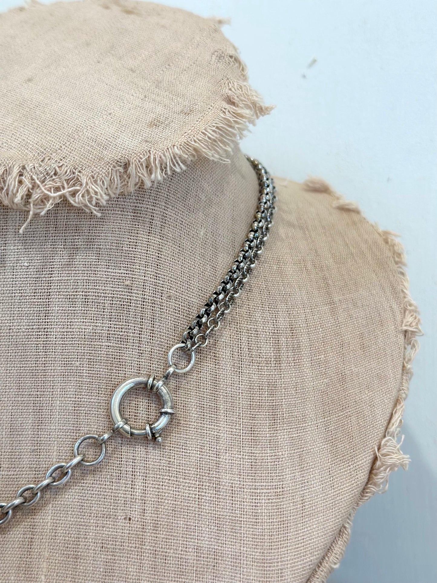 Antique French Rose Gold And Silver Necklace With Fob Watch Chain