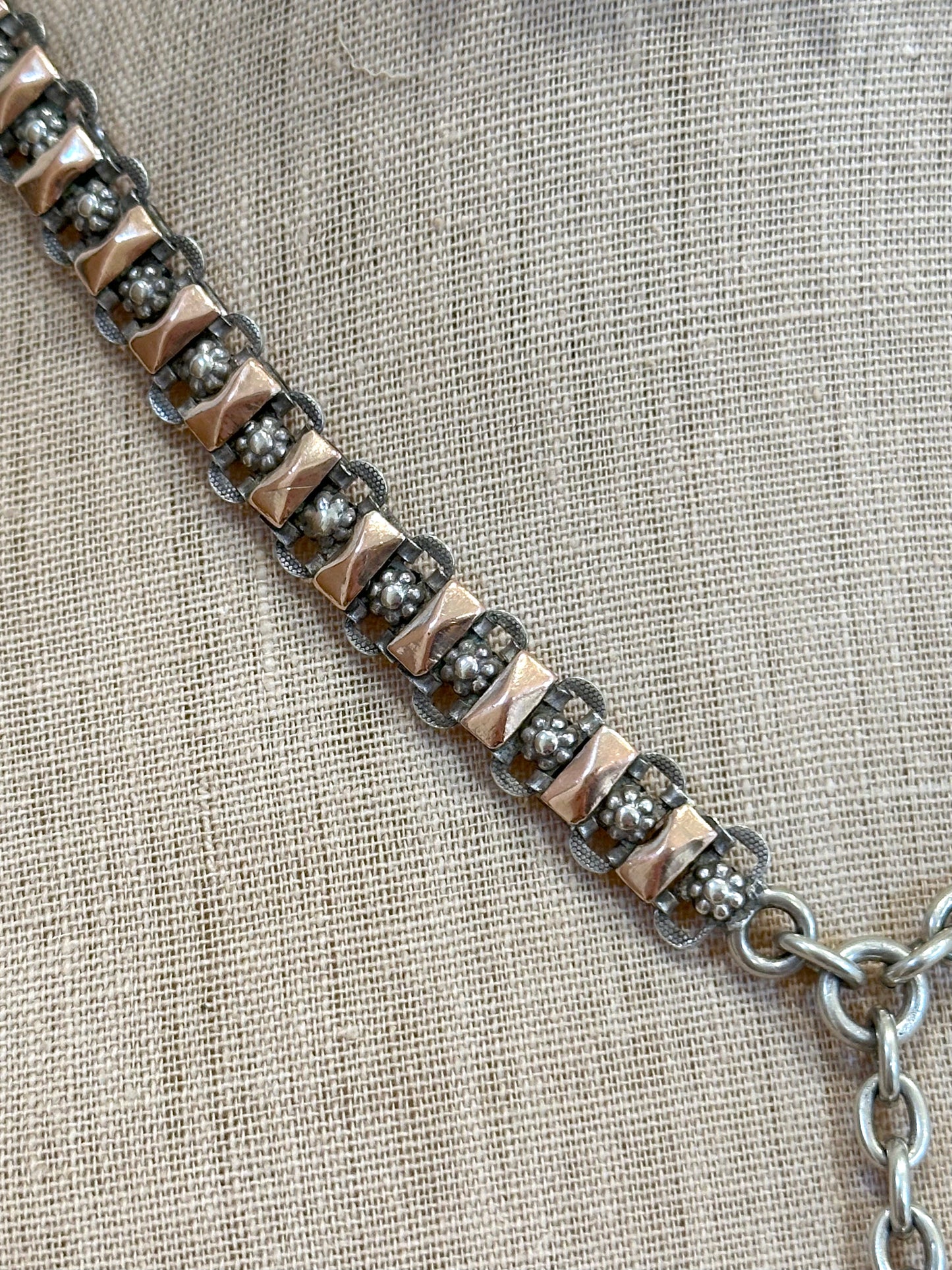 Antique French Rose Gold And Silver Necklace With Fob Watch Chain
