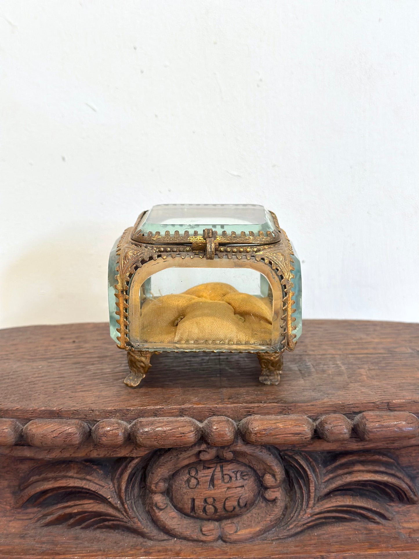 Antique French 'Boîte à Bijoux' Glass Jewellery Box - Medium Square - Mustard