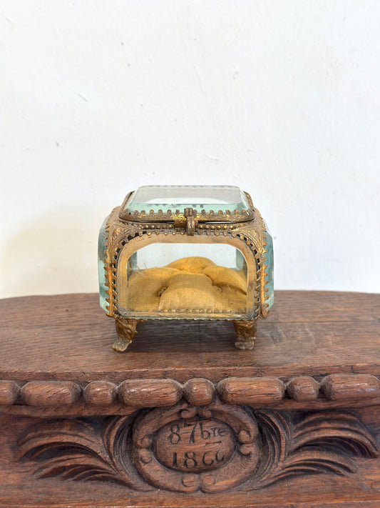 Antique French 'Boîte à Bijoux' Glass Jewellery Box - Medium Square - Mustard