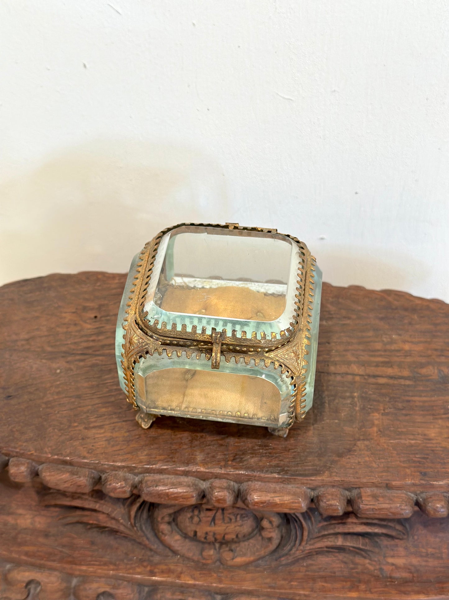 Antique French 'Boîte à Bijoux' Glass Jewellery Box - Medium Square - Mustard