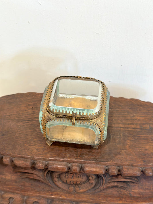 Antique French 'Boîte à Bijoux' Glass Jewellery Box - Medium Square - Mustard