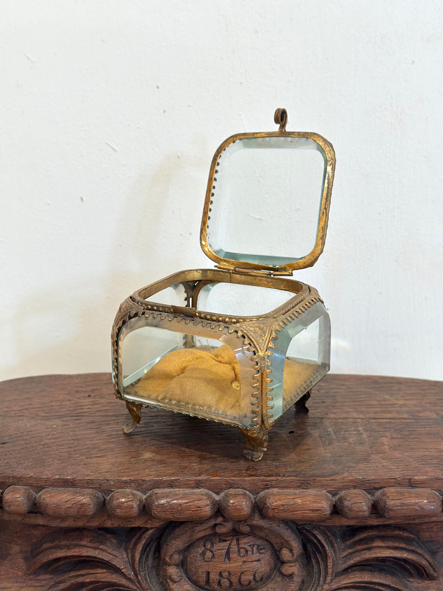 Antique French 'Boîte à Bijoux' Glass Jewellery Box - Medium Square - Mustard