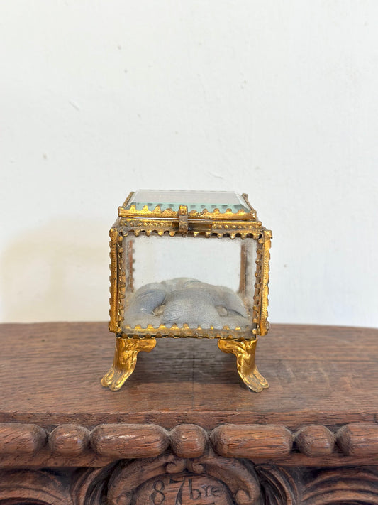 Antique French 'Boîte à Bijoux' Glass Jewellery Box - Small Square - Light Blue