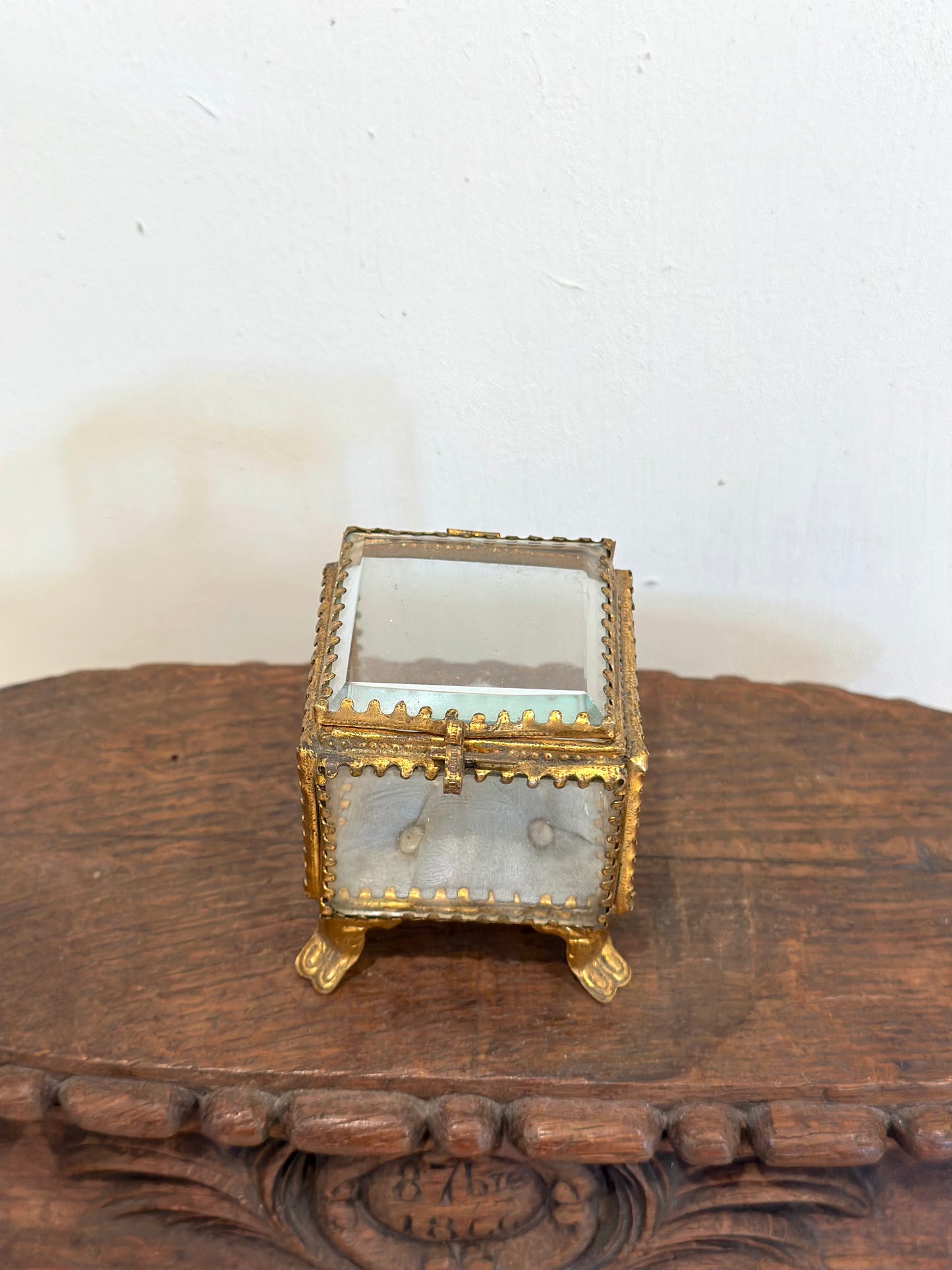 Antique French 'Boîte à Bijoux' Glass Jewellery Box - Small Square - Light Blue