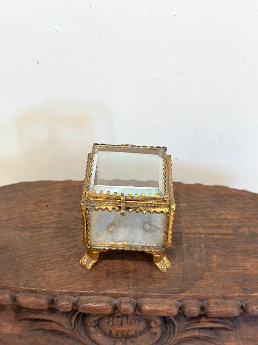 Antique French 'Boîte à Bijoux' Glass Jewellery Box - Small Square - Light Blue