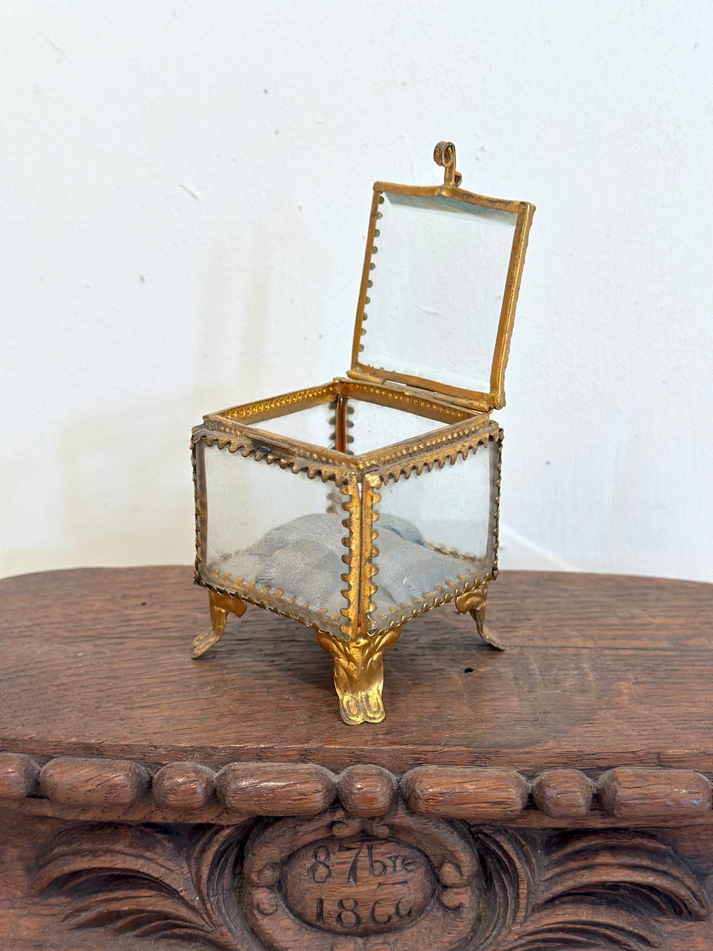 Antique French 'Boîte à Bijoux' Glass Jewellery Box - Small Square - Light Blue