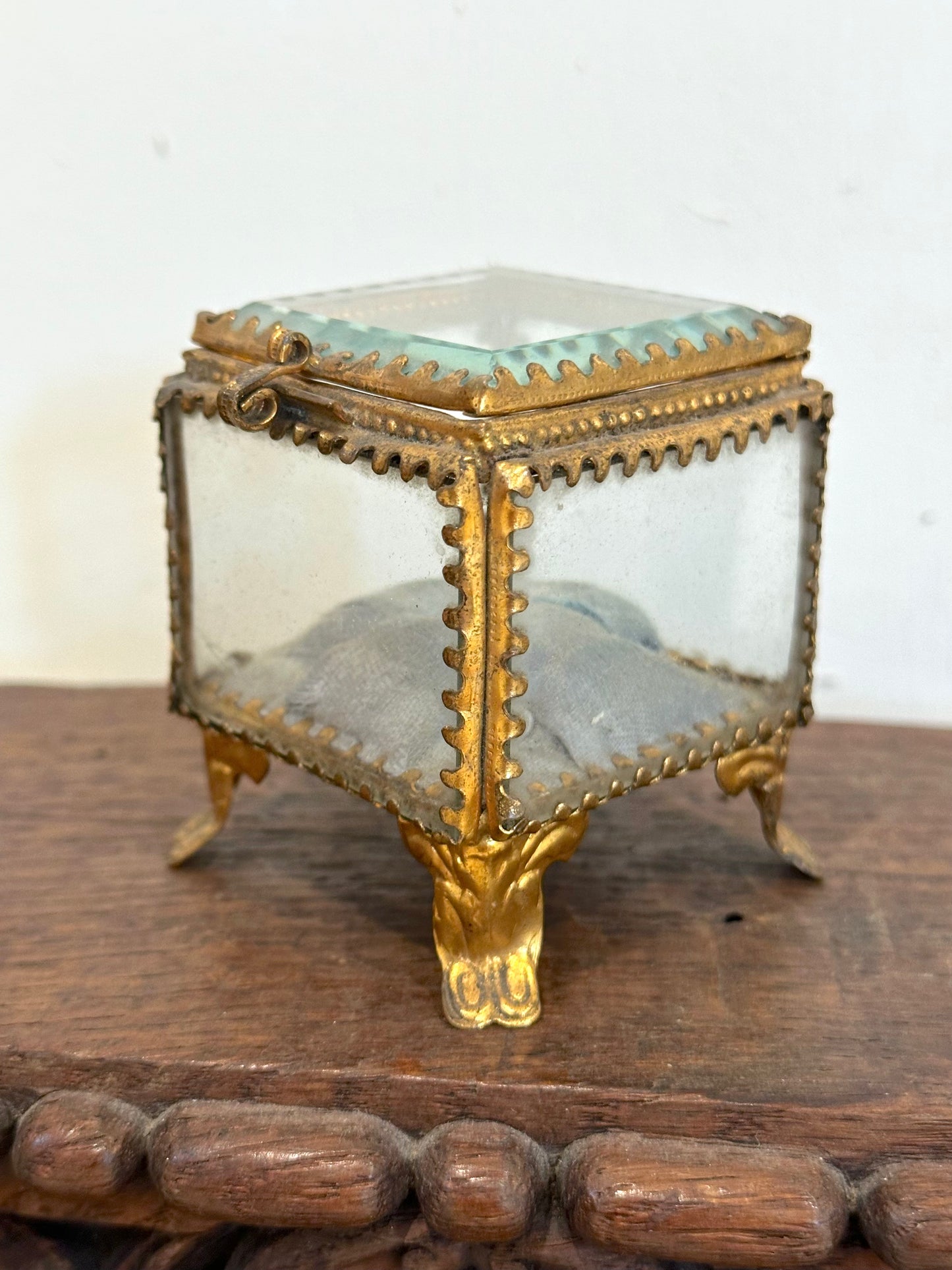 Antique French 'Boîte à Bijoux' Glass Jewellery Box - Small Square - Light Blue