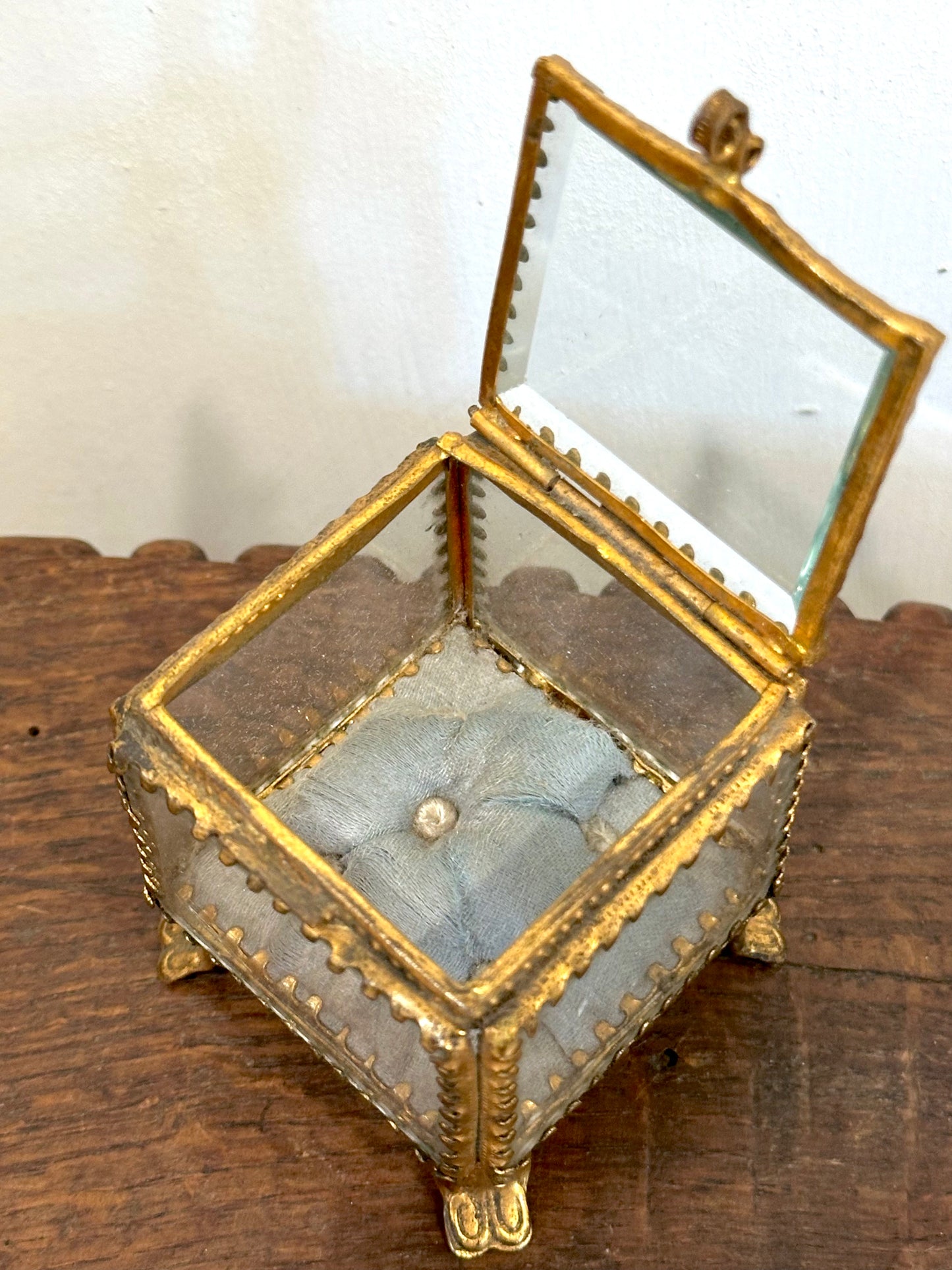 Antique French 'Boîte à Bijoux' Glass Jewellery Box - Small Square - Light Blue
