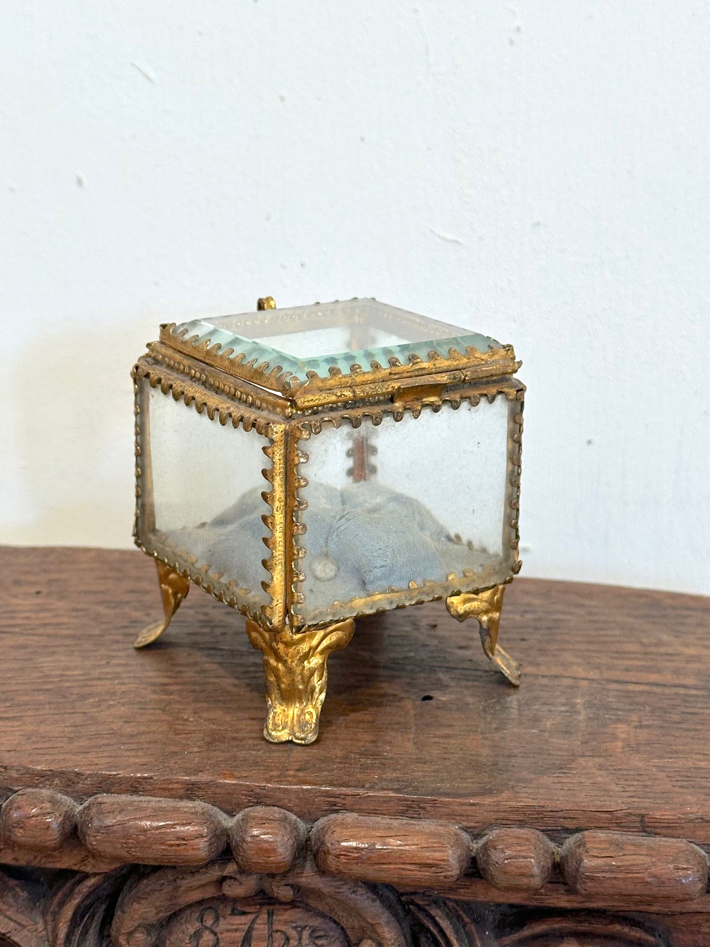 Antique French 'Boîte à Bijoux' Glass Jewellery Box - Small Square - Light Blue