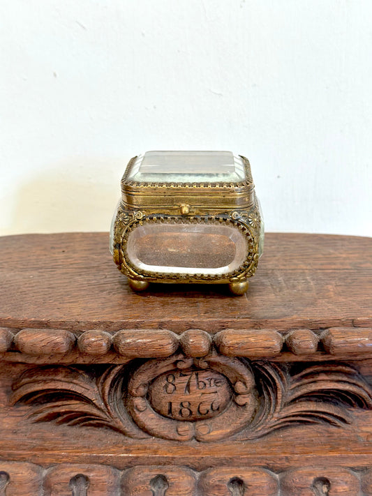 Antique French 'Boîte à Bijoux' Glass Jewellery Box - Small Square - Red Leather