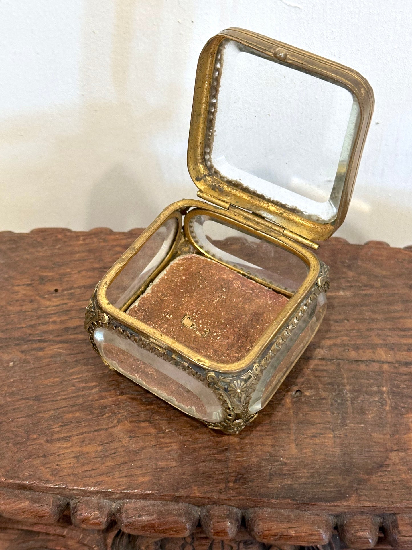 Antique French 'Boîte à Bijoux' Glass Jewellery Box - Small Square - Red Leather