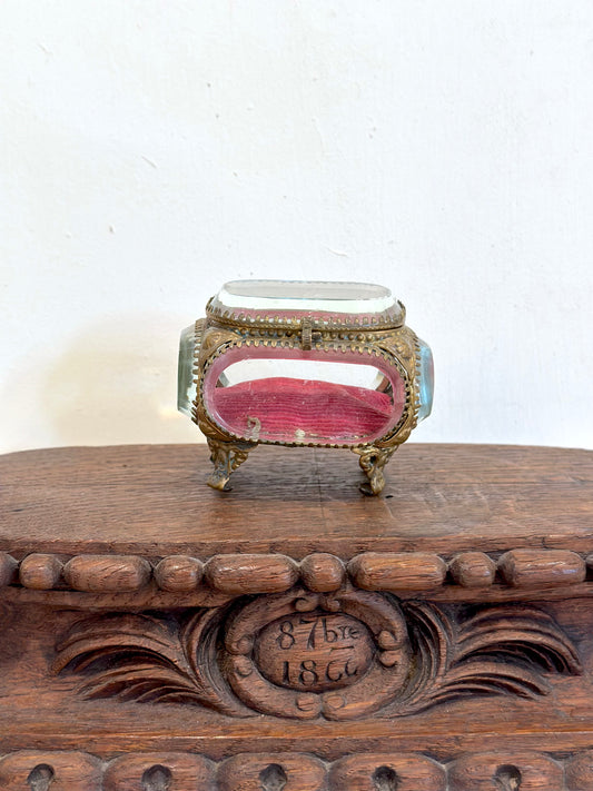 Antique French 'Boîte à Bijoux' Glass Jewellery Box - Small Rectangle - Red Velvet