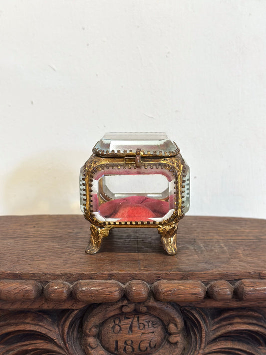 Antique French 'Boîte à Bijoux' Glass Jewellery Box - Small Square - Red
